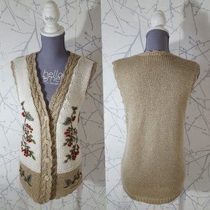 Huntington Ridge Beige Colorblock Floral Embroidered Sleeveless Cardigan